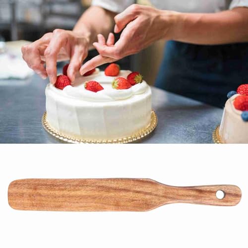 Fdit Teak Wood Spatula, Smooth One Piece Thin Edge Turner for Home Kitchen Solid Teak Natural Wood Nonstick Safe Cooking Utensil 10 Inch Hangable 1 Pack