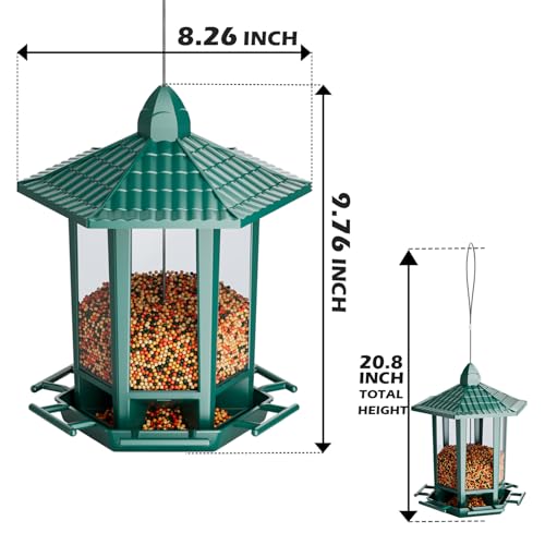 Birdream 4 Pack Bird Feeders for Outdoor Hanging, 10 LB Fun Installation Retro Pagoda Design Bird Feeder, Attracting Wild Birds Chickadees Goldfinches Cardinals Finches and Sparrows (Green) - color: Green, size: 4 PACK