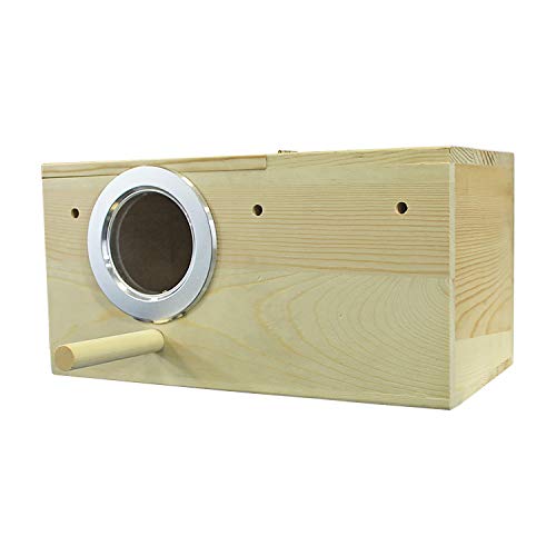 Sturdy Nest Box - Cage Attachment, Hinged Lid, Perching Ledge - for Sugar Glider, Squirrel, Rat, Finch, Parakeet, Lovebird, Parrotlet, Lovebird, Canary, Cockatiel, Other Birds & Small Pets (Large) - size: Large