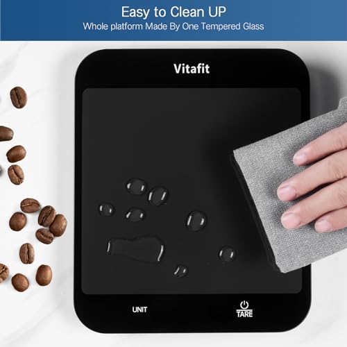 Vitafit 33lb Food Scale for Kitchen Accuracy 0.1oz, 8.5x7.1 Platform, LED | Professional Factory Since 2001 Digital Kitchen Scales Weight Grams and Ounces for Cooking/Baking/Coffee, Tare, 3xAAA, Black - color: Black Tempered Glass