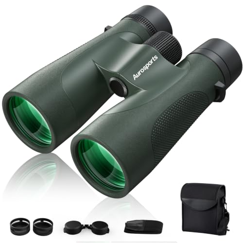 Aurosports 15x52 Waterproof Binoculars for Adults Hunting Binoculars Green | IPX7 Nitrogen-Filled, HD Optical System, BAK4 Prism, FMC, Low Light Vision, Bird Watching, Cruise, Travel, Stargazing - color: Green