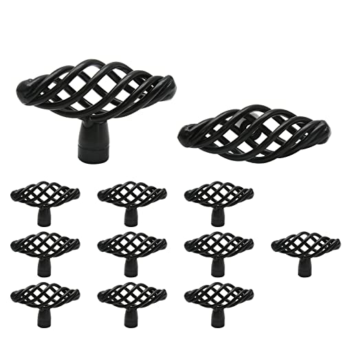 Jiozermi 12 Pack Oval Birdcage Cabinet Knobs, 2" Length, Flat Black | 2" Length Drawer Pulls, Iron Handles, Flat Black - size: 2 inch, Oval