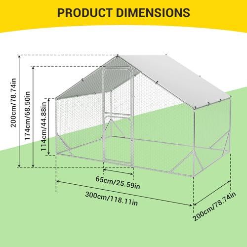 6.5' L x 9.8' W x 6.6' H Large Metal Chicken Coop, Outdoor Chicken Run with Cover and Double Door for Backyard Farm Yard - size: 117.6"L x 78.0"W x 78.0"H