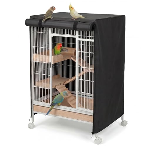 Black Bird Cage Cover Size L, 33" L x 23" W x 41" H | Adjustable with Zipper Panel and Velcro, Block Light, Waterproof, Good Night for Parrot and Small Animals - size: 33" L x 23" W x 41" H (L)