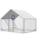 CHIKENCOOP 9.8 x 6.5 x 6.5 ft Metal Chicken Coop, Chicken Run with Cover | Walk-in outdoor enclosure with waterproof UV-resistant cover, reinforced frame, and 47 x 40 in eucalyptus perch - size: 118.0"L x 80.0"W x 80.0"H