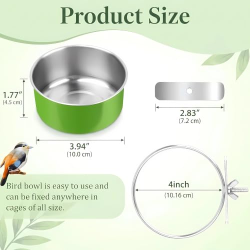 Stainless Steel Bird Bowls for Cage (8 Pack)– Green Hanging Bird Food & Water Feeder Cups with Clamp Holder, Anti-Spill Bird Cage Feeders for Parakeets, Cockatiels, Conures, Budgies & Small Animals - size: 8 pcs