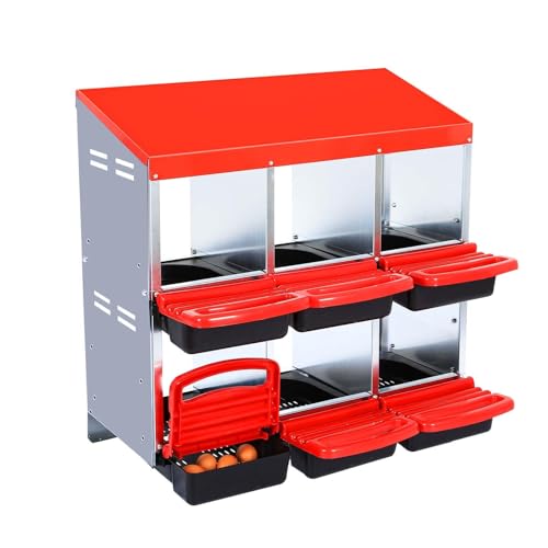 6-Compartment Chicken Nesting Boxes, Metal Hen Laying Boxes with Roll-Away Egg Tray, Lockable Lid, Easy-Clean Design for Coop and Farm - color: Red, size: 6 holes without Legs
