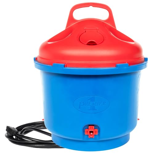 Premier 1 All-Season Heated Poultry Waterer for Chickens & Ducks – 3 Gallon | 100W thermostat keeps water unfrozen to -20°F. Quick-fill cap, 3 recessed nipples, 16 ft detachable cord. Up to 35 birds.