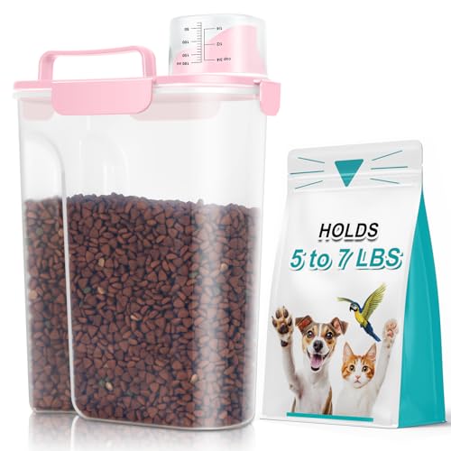 TBMax Cat Dog Food Container 5 to 7 lbs, Secondary Pet Food Storage Beyond a Large Dog Food Bin for Daily Use, Easy-Pouring Bird Seed Dispenser, Portable Travel Kibble Container for Outdoor Feeding - color: Pink, size: 6 Qt
