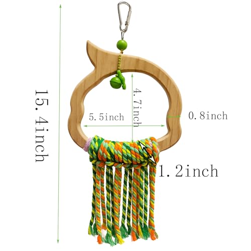 Wooden Bird Swing Toy with Rope Perch, Fish Shape, Hanging Cage Accessory for Parrots (Colorful, Green Wood Swing)