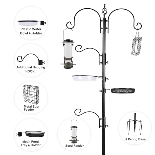 ERYTLLY Bird Feeding Station Kit Bird Feeder Pole Wild Bird Feeder Hanging Kit Planter Hanger Multi Feeder Hanging with Metal Suet Feeder Bird Bath for Attracting Wild Birds - size: 91 Inch