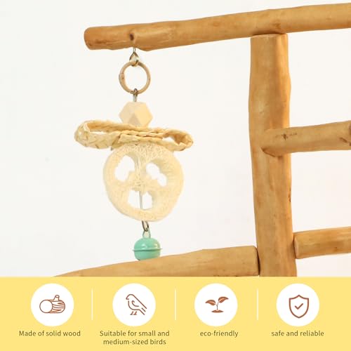 Natural Solid Wood Bird Perch Stand for Small & Medium Birds – Eco-Friendly, Sturdy Parrot Playstand with Hanging Toys & Rope Ring, Safe & Durable Bird Cage Accessory - color: WOOD-A