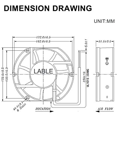 GDSTIME AXIAL 1751 Muffin Fan, 110V 120V AC 172mm x 150mm x 51mm Dual Ball | Heavy-duty Aluminum, High Speed Cooling, for Air Hockey Table Replacement, Generator Box Exhaust, Chicken Coop Ventilation - size: 172x150x51mm