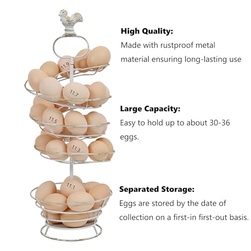 Fresh Egg Holder Countertop Vintage Metal Spiral Egg Holder with Storage Basket Farmhouse Countertop Egg Storage Rack for Kitchen Organization (Spiral White) - color: Spiral White