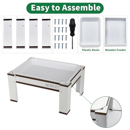 Large Chicken Picnic Table Feeder with Removable Plastic Tray | Coop Accessories Must Haves,Poultry Feeders No Waste,Chicken Food Dispenser - color: White-Brown