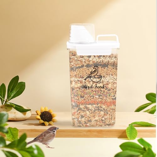 Bird Seed Storage Container Airtight | 3 Qt/2.5 L Clear Plastic Bird Food Container Portable-with Measuring Cup/Lid|Pet Food Storage Container |Wild Bird Seed Dispenser|BPA Free - color: Bird Feed