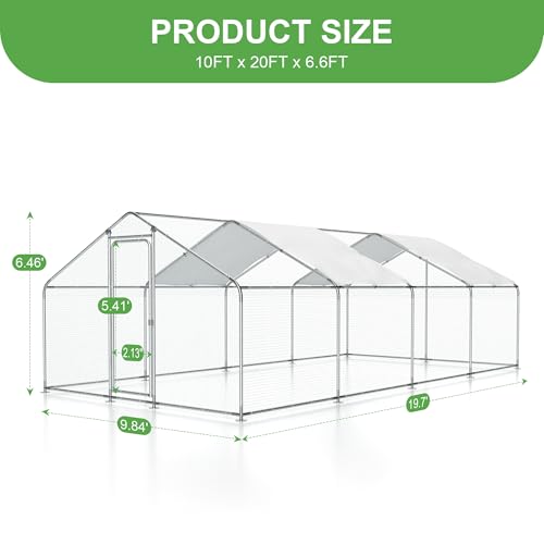 Large Metal Chicken Run, Chicken Coop with Lockable Door Spire Shape Walk-in Chicken Hen House with Waterproof & Anti-UV Cover for Duck Rabbit Habitat Cage Outdoor Poultry Cage for Yard Farm - size: 240.0"L x 120.0"W x 79.0"H