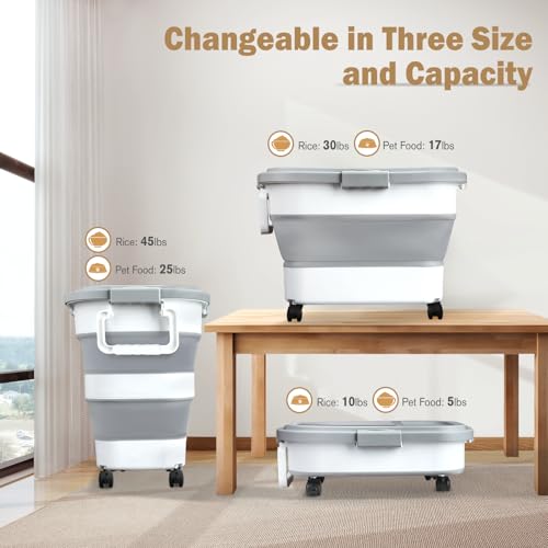 Rice Storage Container, Collapsible Airtight Food Storage Containers 6-20 Lbs, Rice Dispenser Bin with Cup and Scoop for Flour Cereal Pasta Grain, Cat Bird Pet Dog Food Storage Container - size: 6-20 Lbs