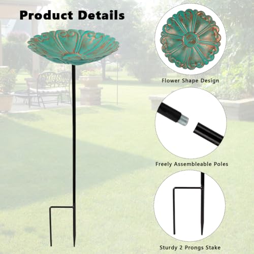 DREAMSOUL Flower Bird Bath Stake, Small Bird Bath for Outside, 4 Pack | Delicate Flower Appearance, Solid Metal Birdbath Set, Compact Size, Lovely Present for Bird Lovers for All Garden Decor - size: 4PCS