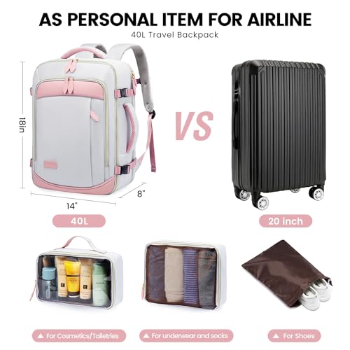 LOVEVOOK Travel Backpack for Women, 40L Carry On Backpack with 3 Packing Cubes,TSA Personal Item Travel Bag Airline Approved, Water Resistant Weekender Overnight Luggage Daypack, Fits 17 Inch Laptop - color: D-grey-pink, size: Large - 17.3 Inch - 40L - 3