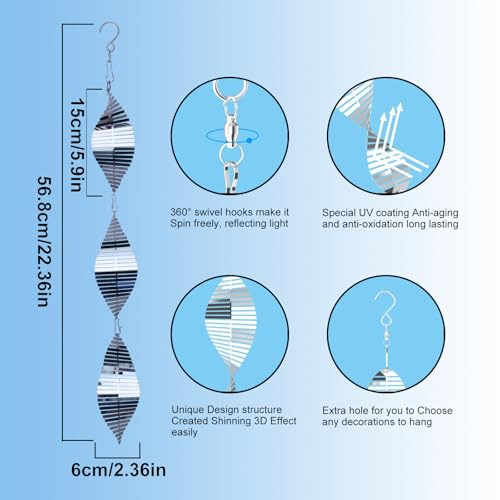 9 Pack 3D Helix Reflective Stainless Steel Bird Scare Discs with 360° Swivel Hooks, Bird Repellent for Pigeons Woodpeckers Crows Yard Farm Orchard - color: Fishbone-shaped Silver White