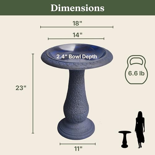 Pedestal Birdbath with Solar Fountain, Resin Stone Composite Outdoor Garden Decor, Standing Bird Bath for Outside Patio Yard, 23-Inch Tall, Garden Fountain, Resin Bird Baths, Hummingbird Bowl - color: Sea Blue