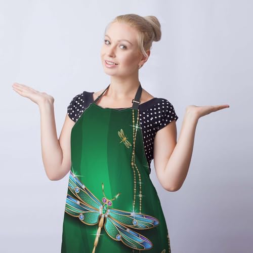 Garden Apron for Women Beautiful Vivid Dragonfly Aprons for Men for Kitchen Cooking Restaurant BBQ Painting Crafting Gardening 27” (W) x 31” (H), Waterproof Aprons - color: Dragonfly