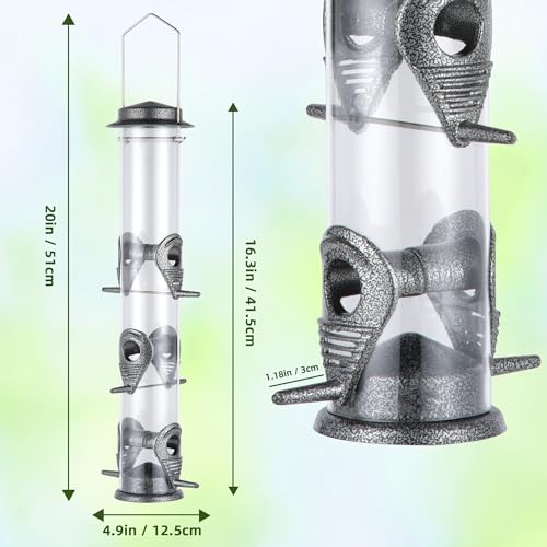 2PK Metal Bird Feeders with 6 Feeding Ports,Tube Bird Feeder with Steel Hanger,Hard Plastic Wild Bird Feeder for Outdoors Hanging, Attracting Birds in Your Lawn, Garden, Balcony (Grey) - color: Grey 2 PACK