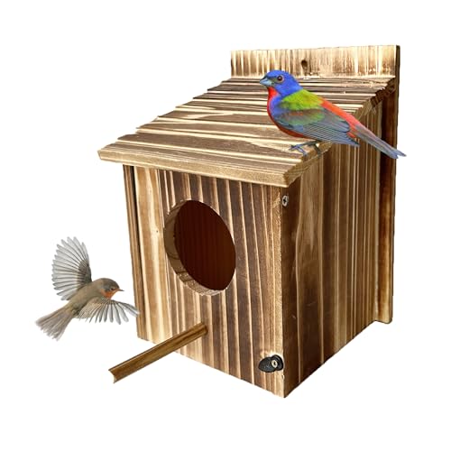 TIANCENTRAL H Wooden Bird House Outdoor Hanging Garden Decor for Wild Birds | Weatherproof Natural Wood, Tool-Free Assembly, Hanging Birdhouse, Attracts Wild Birds, Patio Lawn Decor, Gift for Bird Lovers