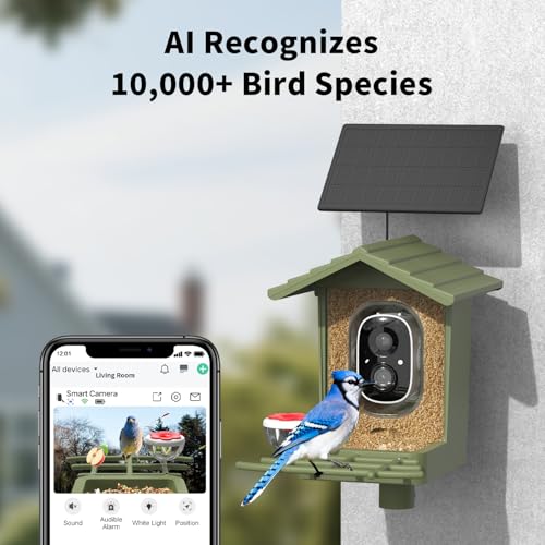 Smart Bird Feeder with Camera, Solar Powered 3MP WiFi Bird Camera with AI Identification, Motion Alerts, Live View, 5000mAh Battery, Outdoor Gift for Bird Lovers
