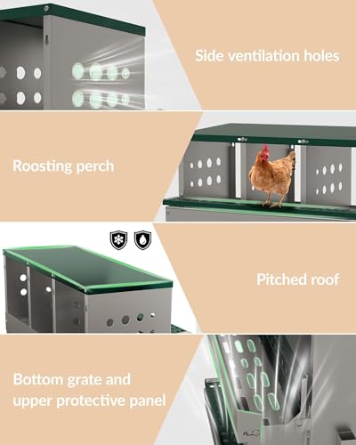 Chicken Nesting Box for Laying Eggs, 10-Compartment Galvanized Steel Nesting Boxes for Hens, Front Access Egg Tray, Easy Wall Mount Design, Includes 10 Training Eggs - color: Green