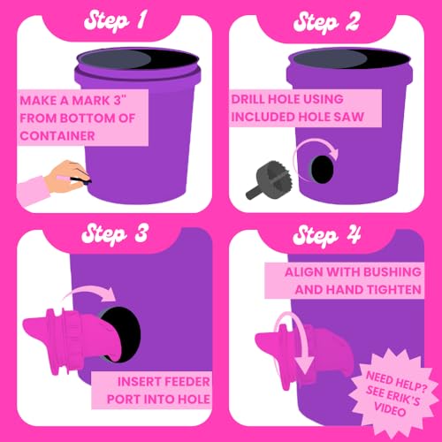 Poultry Pro Hot Chick Feeder Kit, Weatherproof, 3 Ports & Hole Saw | As Seen on Shark Tank, Gravity Fed Chicken Feeder, for Buckets, Barrels, Bins & Troughs, Poultry Feed (Bucket Not Included) - style: Hot Chick Feeder Kit
