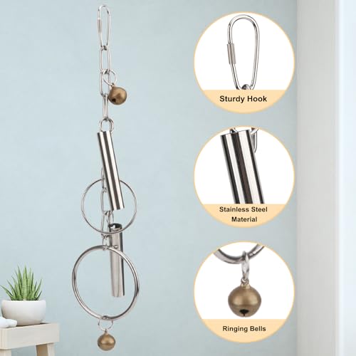 Hypeety Stainless Steel Bird Bell Toys Heavy Duty Hanging Bell Toy for Cage | Rustproof, durable, safe for metal cage, easy-hanging, with 2 rings, for cockatoos/macaws/african grey/large parrots and bird - color: Bells+Rings