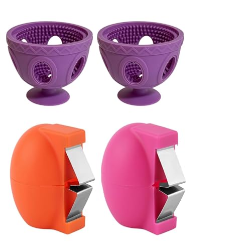 4PCS Silicone Egg Washer Brush + Egg cracker, Multifunctional Egg Cleaner Scrubber Egg Cutter Tool for Fresh Hard Soft Boiled Eggs Fruits Vegetables Kitchen Home Cooking Baking Chicken Coop