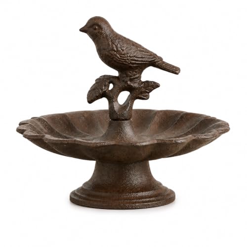 Comfy Hour Bird Bath Bowl, 6 Inch Cast Iron Mini Pedestal Feeder Dish, Antique Bronze Small Metal Tabletop Accent for Outdoors, Garden Porch and Patio Decor, 1 Unit
