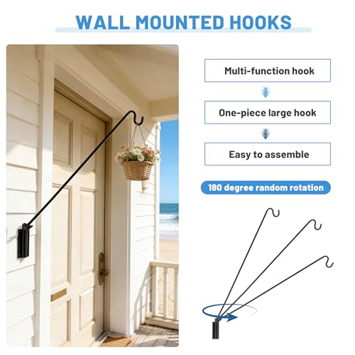 ERYTLLY 2 Packs Heavy Duty Deck Hook Wall Mounted, Extensible and Adjustable Deck Hook for Hanging Bird Feeder, Plants, Suet Baskets,Wind Chimes,Lanterns and More - size: Wall Pole - Adjustable Length - 2 Packs
