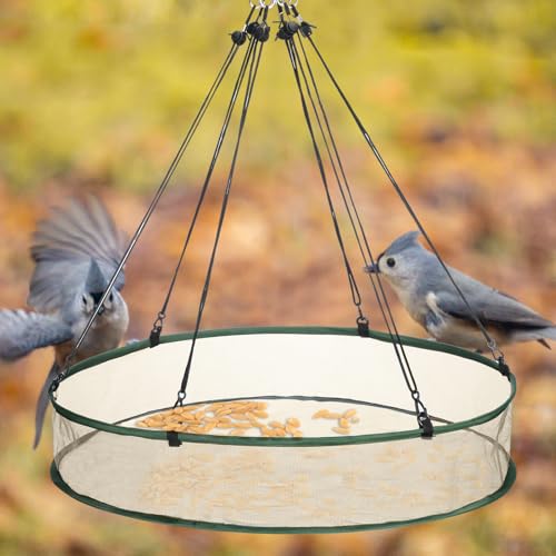 FoldTier 1 Pieces Universal Wild Bird Seed Catcher Hanging Hoop Platform Bird Seed Catcher Tray for Hummingbird Feeders Bee Feeder Outdoor Garden Accessories (24 Inch) - size: 24 Inch