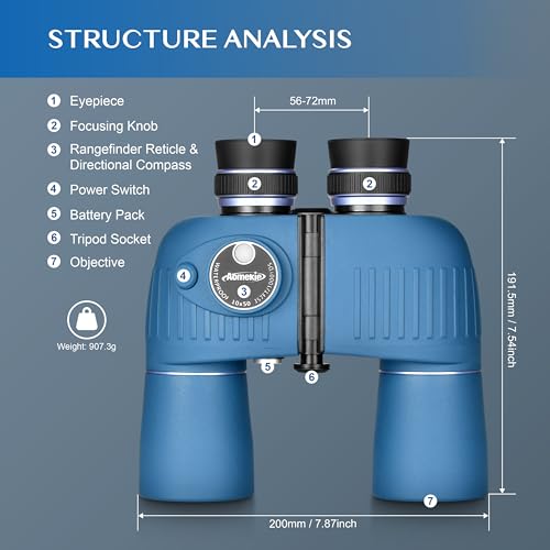 AOMEKIE 10X50 Marine Binoculars for Adults with Rangefinder Compass, Waterproof Marine Binoculars for Sailing Boating Fishing for General Marine and Outdoor Viewing