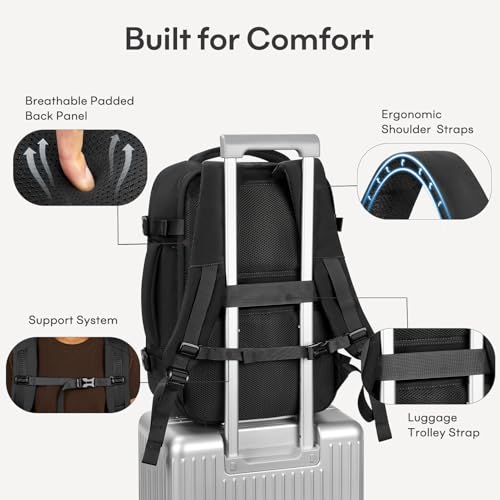 30L Travel Backpack for Women & Men: Flight Approved Carry On Backpack, TSA Personal Item Bag with Water Bottle Pocket, Weekender Essentials Backpacks fits 15.6" Laptop - Black - color: Black, size: Large