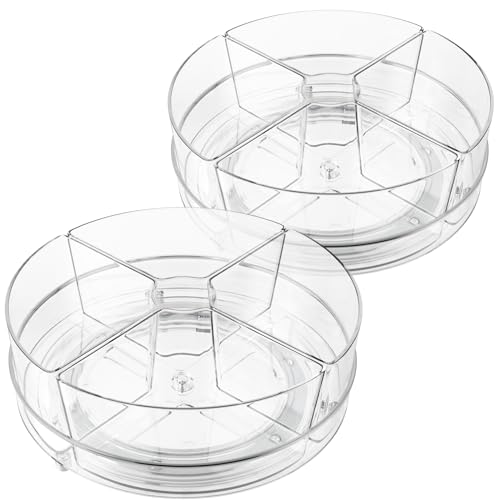 2 Pack Lazy Susan Organizer, 9 inch Rotating Storage Organizer with Bins | Degree Rotating Clear Turntable with 4 Removable Bins, Lazy Susan Turntable Organizer for Fridge, Kitchen, Vanity, Cabinet - size: 2 Pack - 4 Bins 9in
