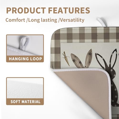 Easter Dish Drying Mat for Counter Bufflao Plaids Bunny Dish Mat Cute Rabbits Eggs Carrot Absorbent Microfiber Dish Draining Mat Reusable Dishes Pad Large 16x18 In - color: Easter Rabbit Bunny, size: 16" x 18"