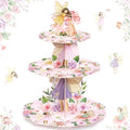 3 Tier Fairy Party Decoration Fairy Cupcake Stand Decoration Floral Cupcake Tower Woodland Garden Theme Cake Holder Table Display for Tea Birthday Party Supplies - style: Fairy