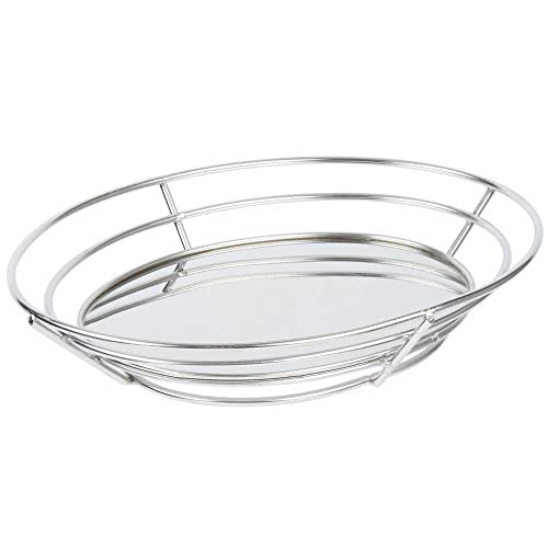 G.E.T. Oval Stainless Steel Basket with Solid Bottom and Wire Baskets | Dishwasher safe, Raised base stable, Oval shape versatile, Great for Sandwiches, Fries, Appetizers and Table Service - color: Stainless steel, size: 12.5" x 9.25", style: Modern