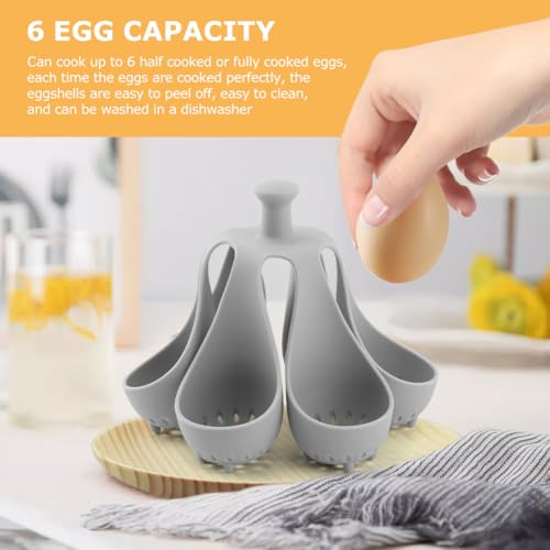 Silicone Egg Boiler Rack, 6 Egg Holder with Handle | Drain hole egg holder for lifting soft or hard boiled eggs from pots for breakfast and meal prep