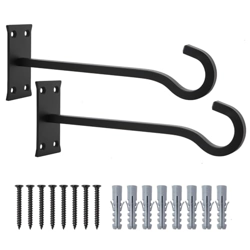 10inch Metal Plant Hangers, Heavy Duty, Black, 2pack | Rust-proof | Max 35lb Load | Shepherd Hooks | Hanging Bird Feeder, Lantern, Flower Basket, Outdoor Indoor, Screws & Anchors - color: Black, size: 10in Steel Heavy Duty