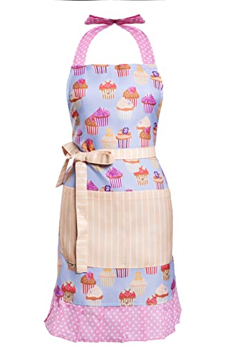 Lovely Flower Pattern Retro Aprons With Large Pockets for Women Girls Cooking Kitchen Bakery Mother's Gift - color: Cute Cake
