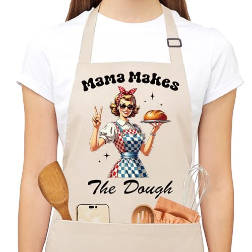 Mama Makes the Dough Sourdough Apron for Women with Deep Pockets - Funny Bakers Apron, Unique Sourdough Gifts for Women & Bread Bakers, Adjustable Kitchen Apron for Mom, Mother’s Day Baking Gift - B27 - color: Mama Makes the Dough