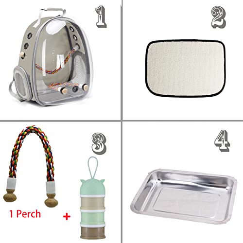 Bird Traval Carrier Cage, Clear Space Capsule Astronaut Backpack to Carry Parakeet Cockatiel Parrot with Metal Tray Wood Perch, Vet Transport School Bag - color: Grey