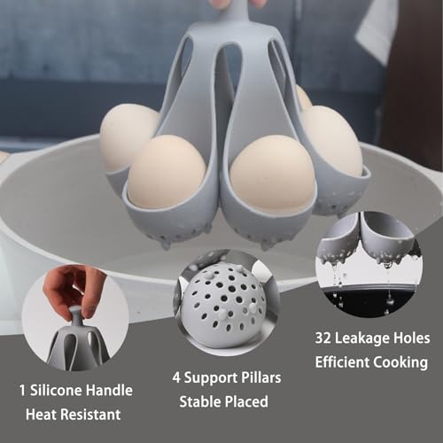 Silicone Egg Boiler Rack for Hard Soft Boiled Eggs, Food Grade Silicone Egg Boiler Cooker with 6 Holders, Kitchen Gadget for Cooking/Serving Eggs with Handle, Dishwasher Safe