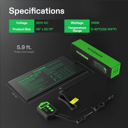 VIVOSUN 48" x 20.75" Seedling Heat Mat and Digital Thermostat Combo Set | UL & MET-Certified Warm Hydroponic Heating Pad for Germination, Indoor Gardening, Greenhouse - size: 48"x20.75"